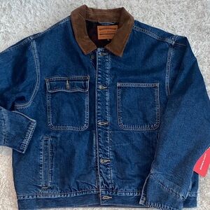Lucky Brand Blue Denim Jacket with Brown Collar